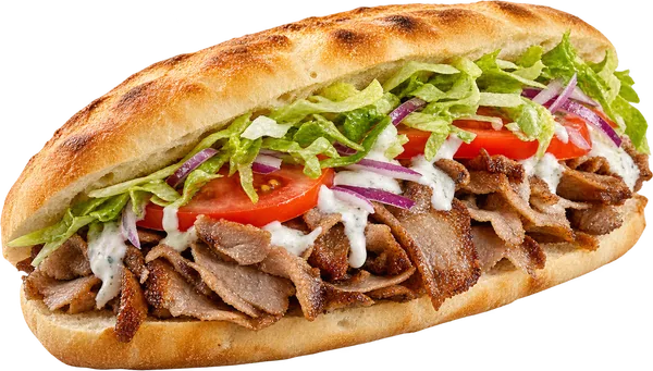 Doner me mish të prerë hollë, sallatë dhe salcë